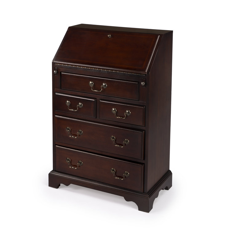 Brown Wood Secretary Desk with Drop Front and Drawers