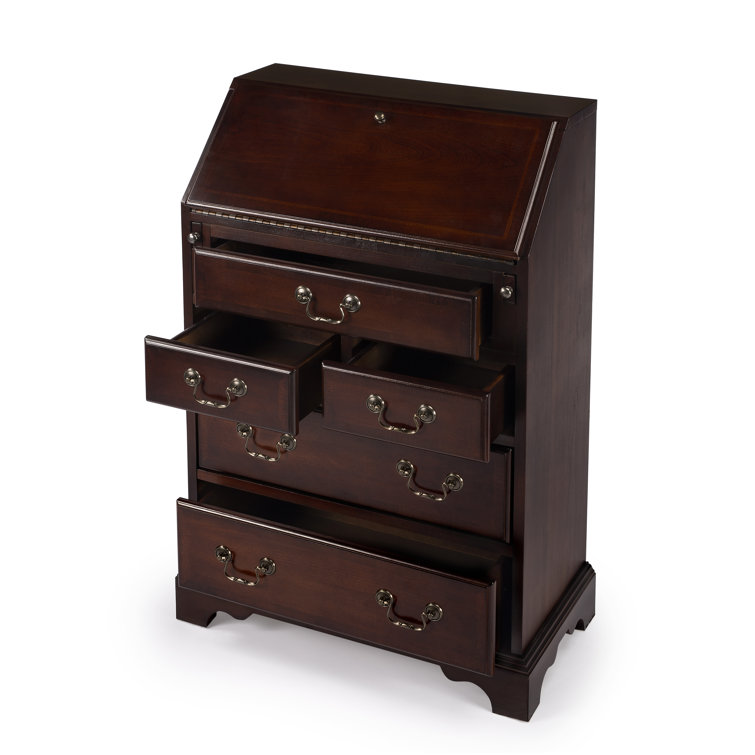 Brown Wood Secretary Desk with Drop Front and Drawers