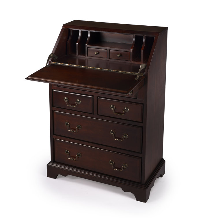Brown Wood Secretary Desk with Drop Front and Drawers