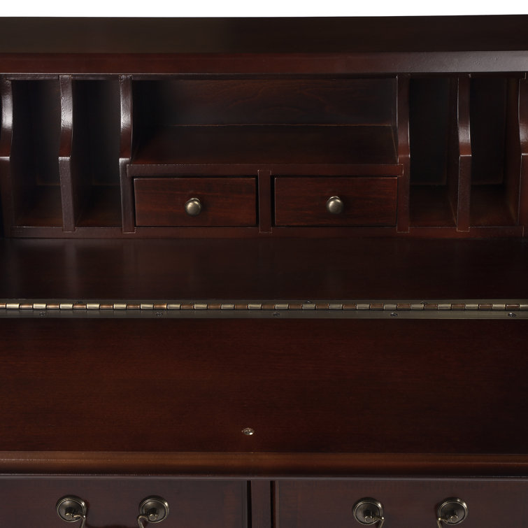 Brown Wood Secretary Desk with Drop Front and Drawers