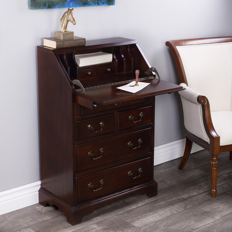 Brown Wood Secretary Desk with Drop Front and Drawers
