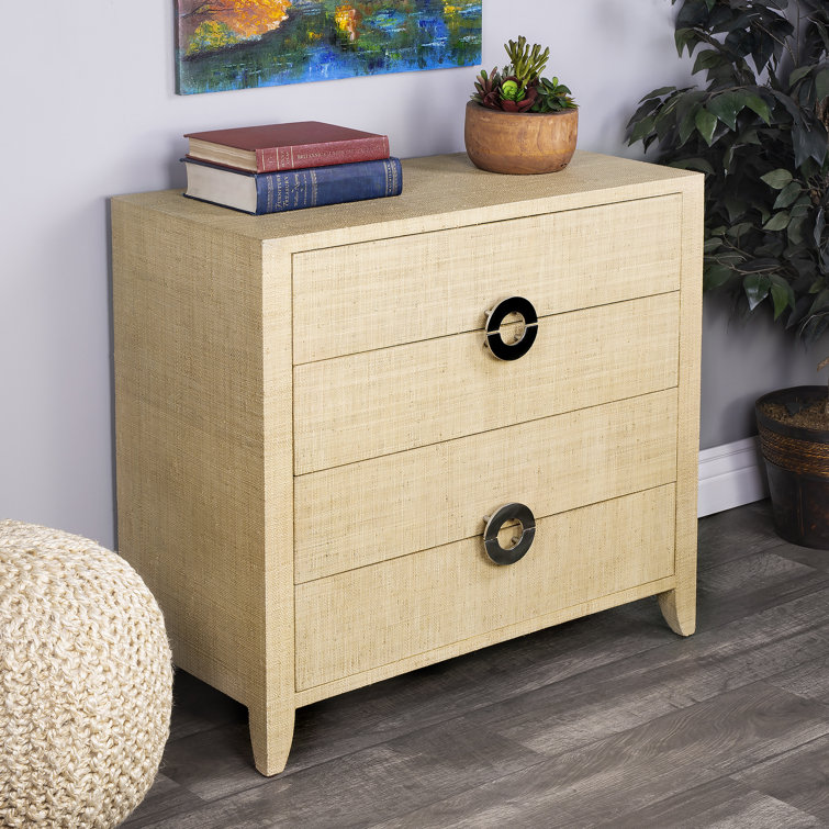Amelle Coastal Beige Raffia 4-Drawer Accent Chest