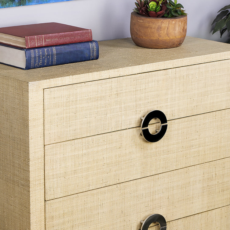 Amelle Coastal Beige Raffia 4-Drawer Accent Chest