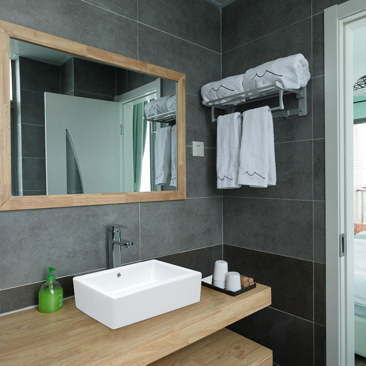 White Ceramic Rectangular Above-Counter Vessel Sink