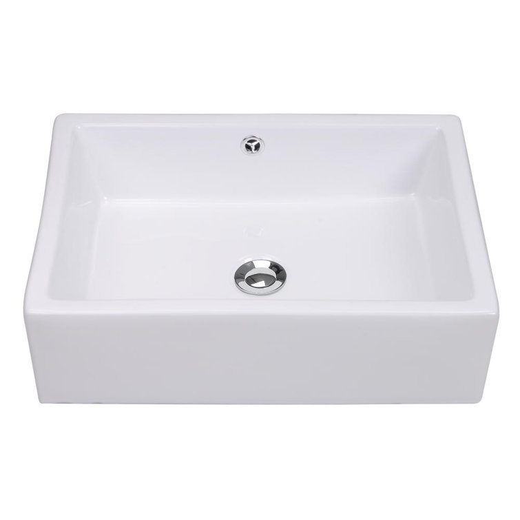 White Ceramic Rectangular Above-Counter Vessel Sink