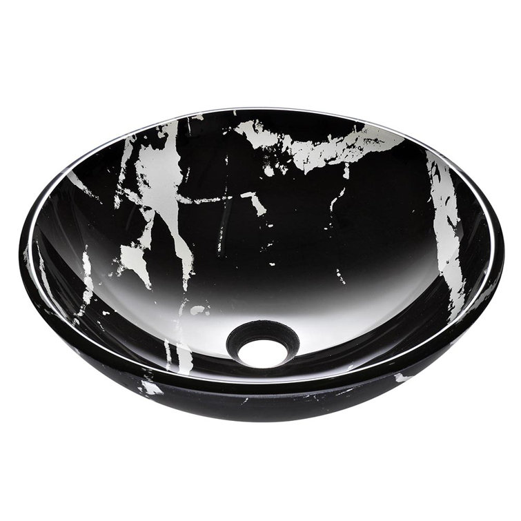 Black and White Marbled Glass Vessel Sink