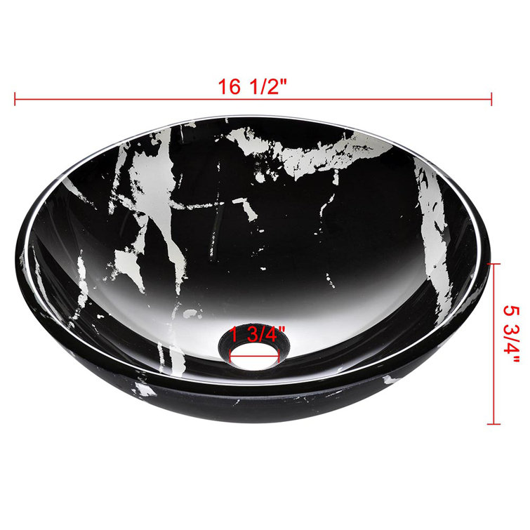 Black and White Marbled Glass Vessel Sink