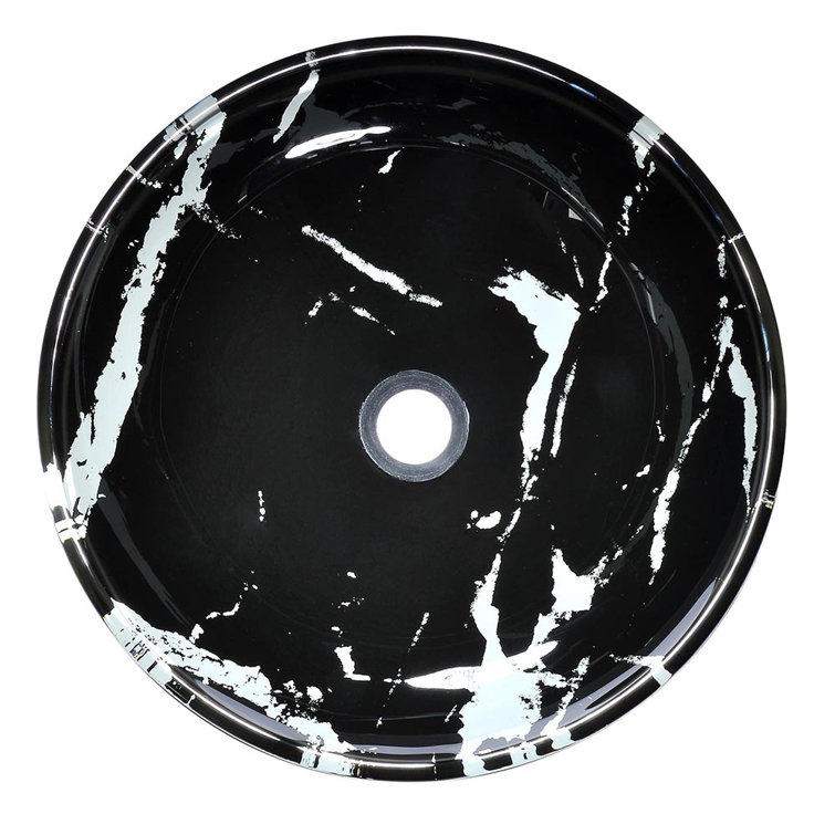 Black and White Marbled Glass Vessel Sink