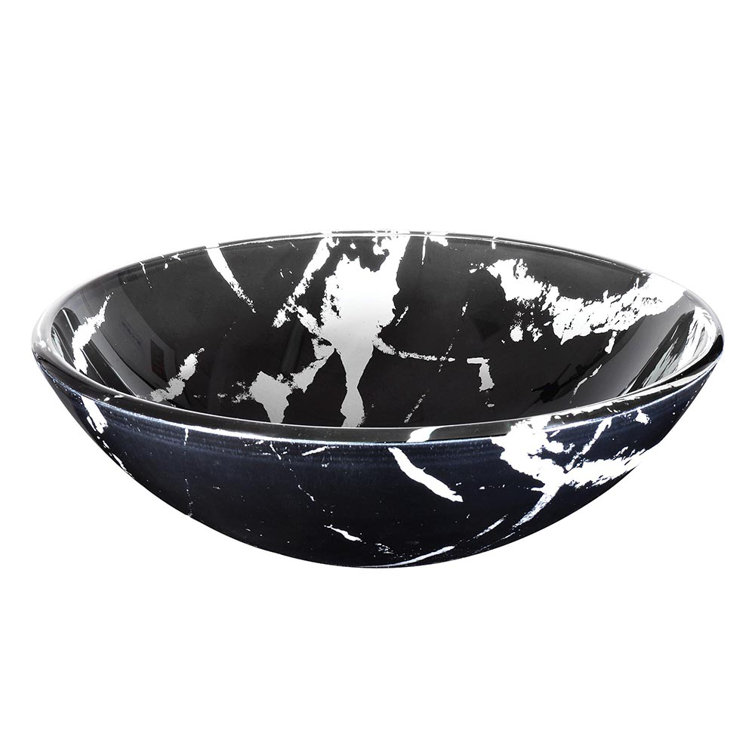 Black and White Marbled Glass Vessel Sink