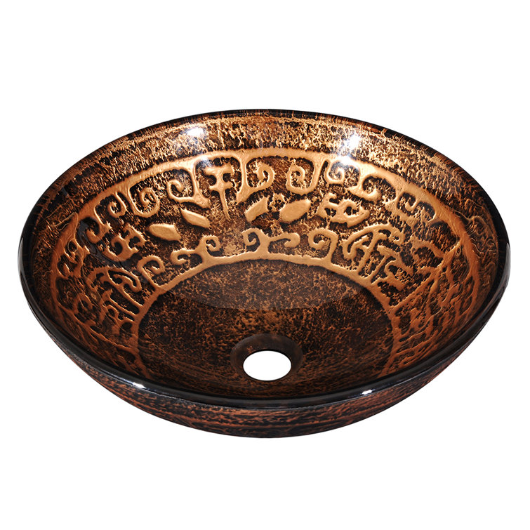 Bronze Antique Pattern Glass Circular Vessel Sink