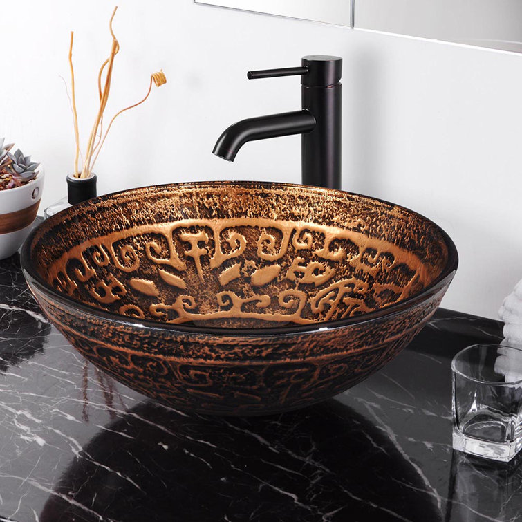 Bronze Antique Pattern Glass Circular Vessel Sink