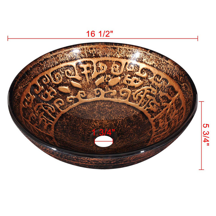Bronze Antique Pattern Glass Circular Vessel Sink