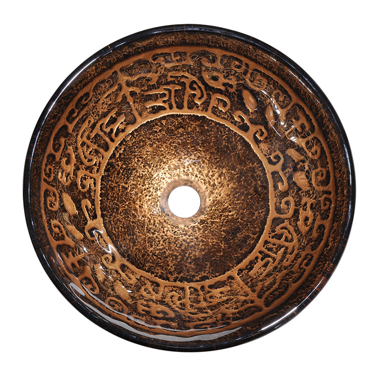 Bronze Antique Pattern Glass Circular Vessel Sink