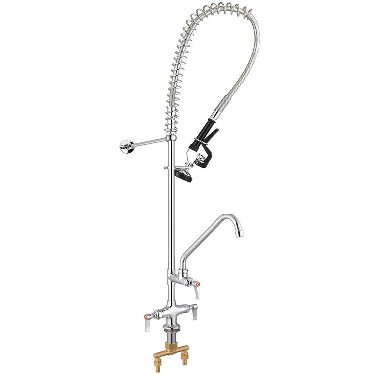 48" Chrome Wall Mounted Commercial Kitchen Faucet with Pull-out Spray