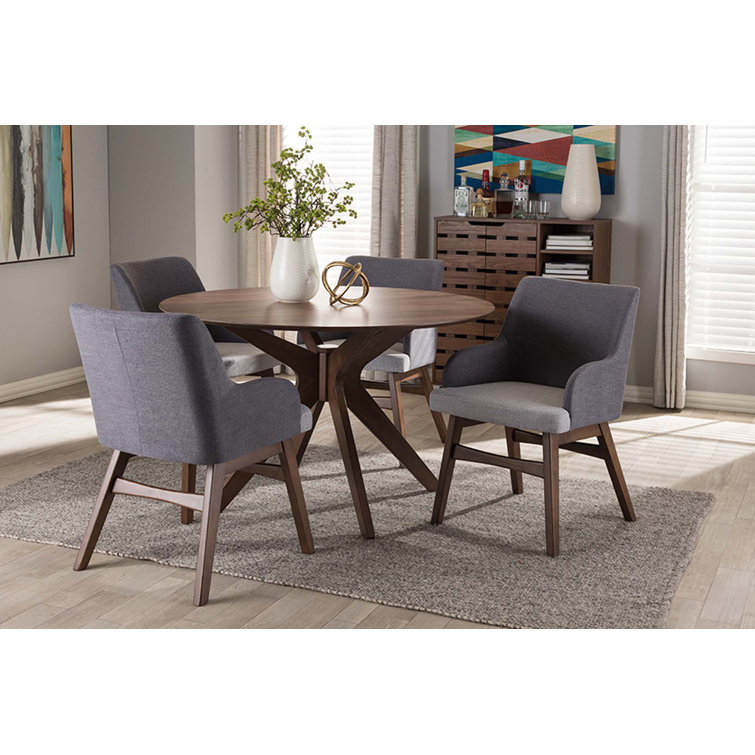 Monte 5-Piece Contemporary Grey/Walnut Round Dining Set