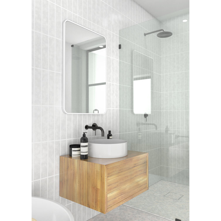 Trinity 40" x 22" White Stainless Steel Rectangular Mirror
