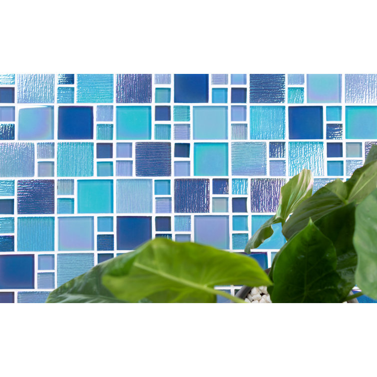 Aqua Blue Iridescent Glass Mosaic Wall Tile