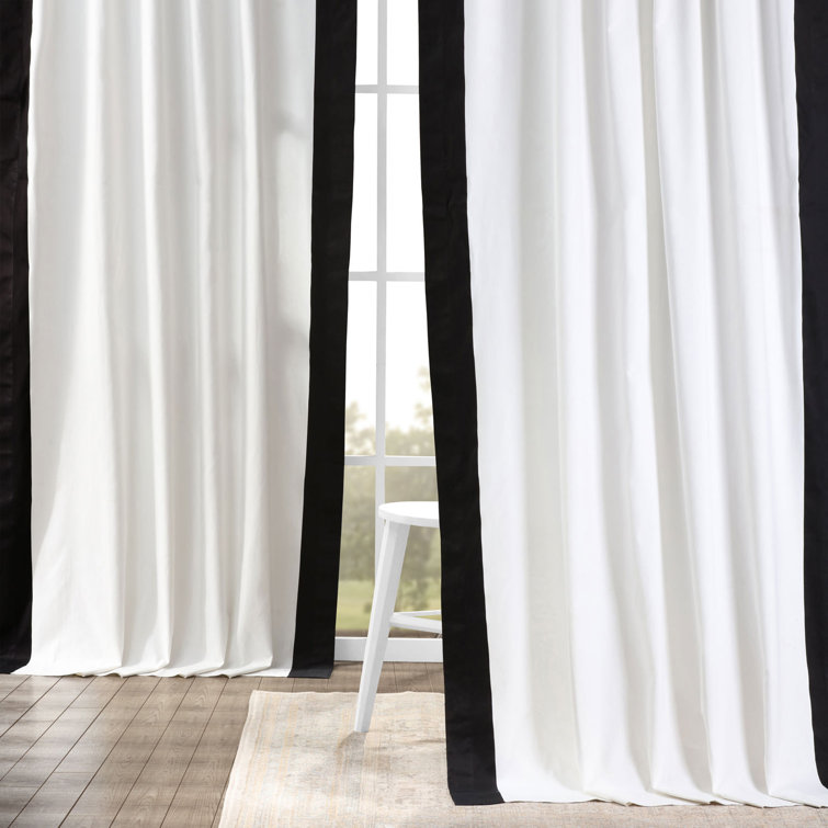 Warm Off-White and Black Cotton Light-Filtering Curtains