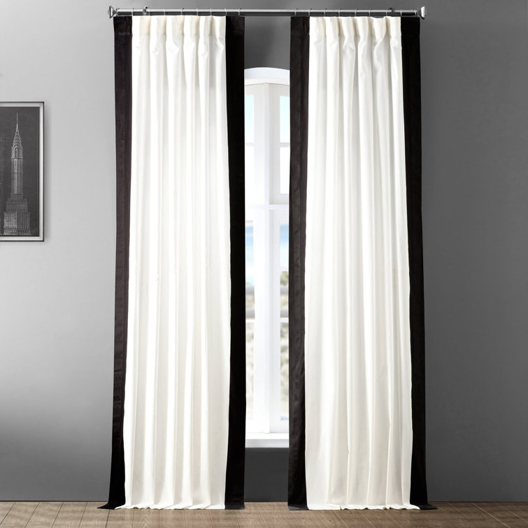 Warm Off-White and Black Cotton Light-Filtering Curtains