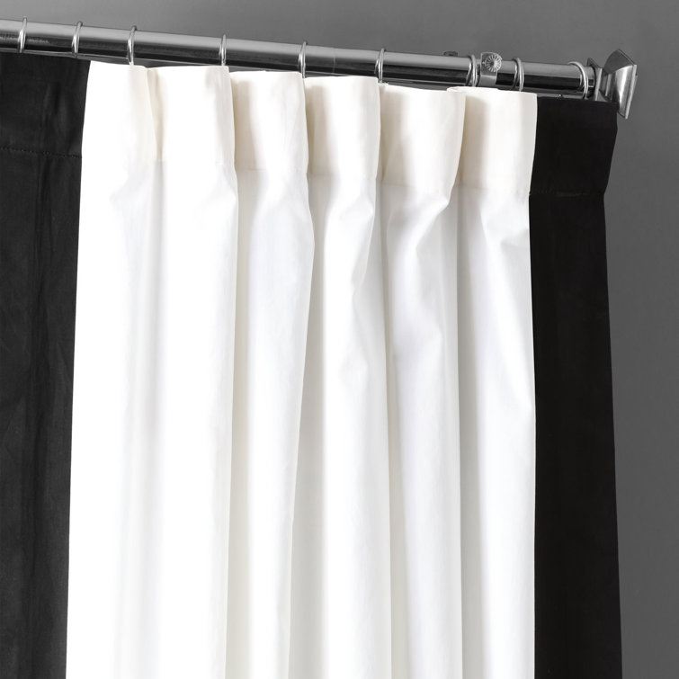 Warm Off-White and Black Cotton Light-Filtering Curtains