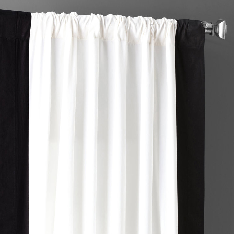 Warm Off-White and Black Cotton Light-Filtering Curtains