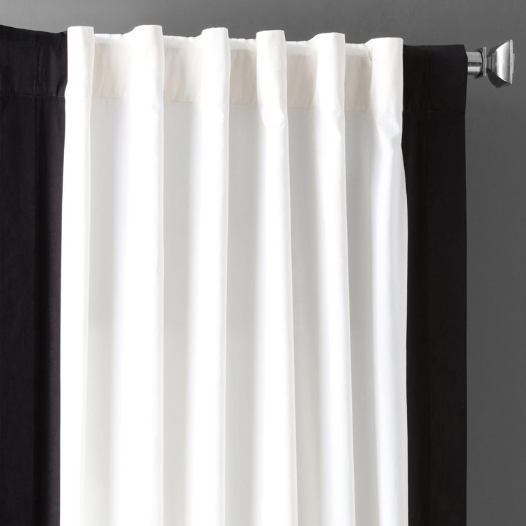 Warm Off-White and Black Cotton Light-Filtering Curtains