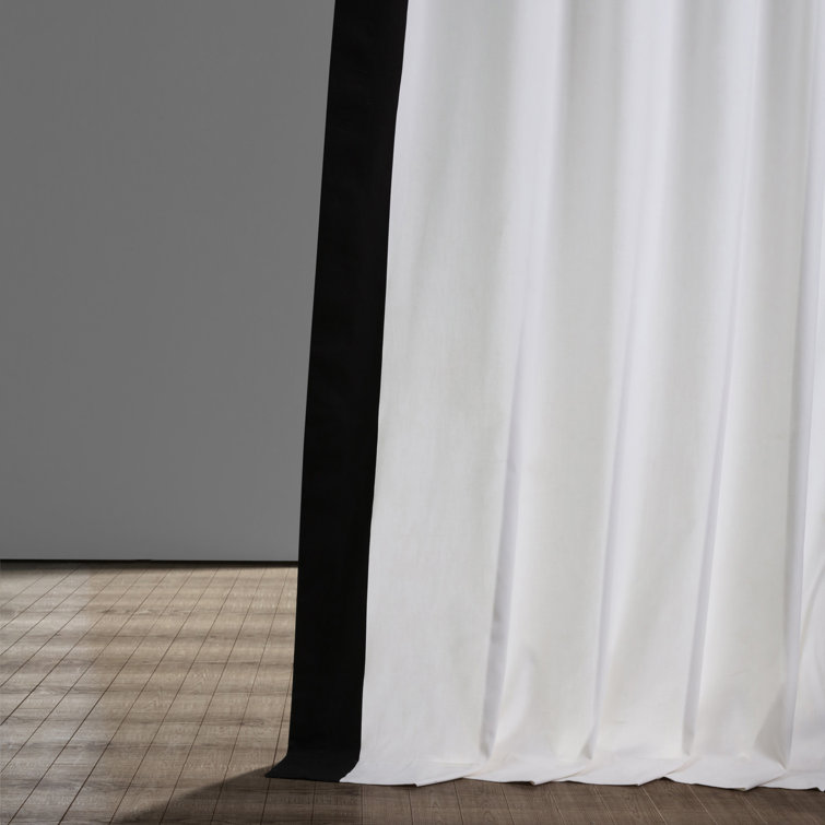 Warm Off-White and Black Cotton Light-Filtering Curtains