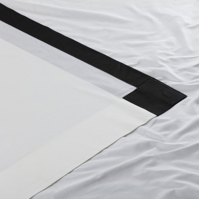 Warm Off-White and Black Cotton Light-Filtering Curtains