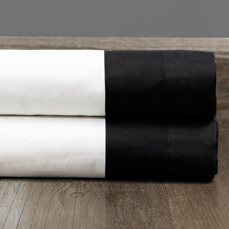 Warm Off-White and Black Cotton Light-Filtering Curtains