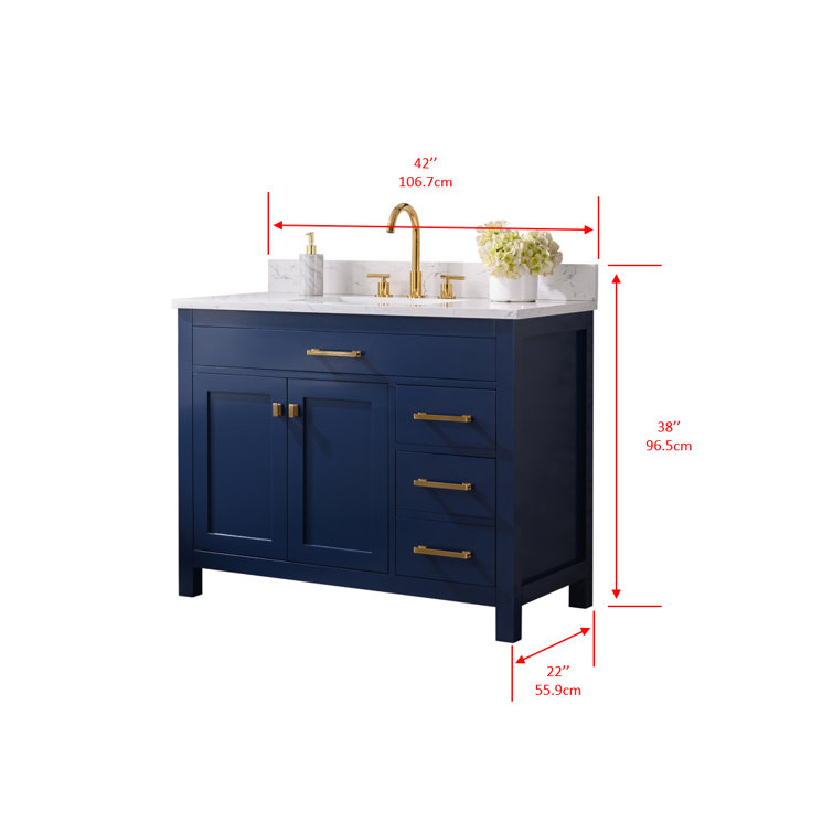 Navy Blue 42" Freestanding Solid Wood Bathroom Vanity
