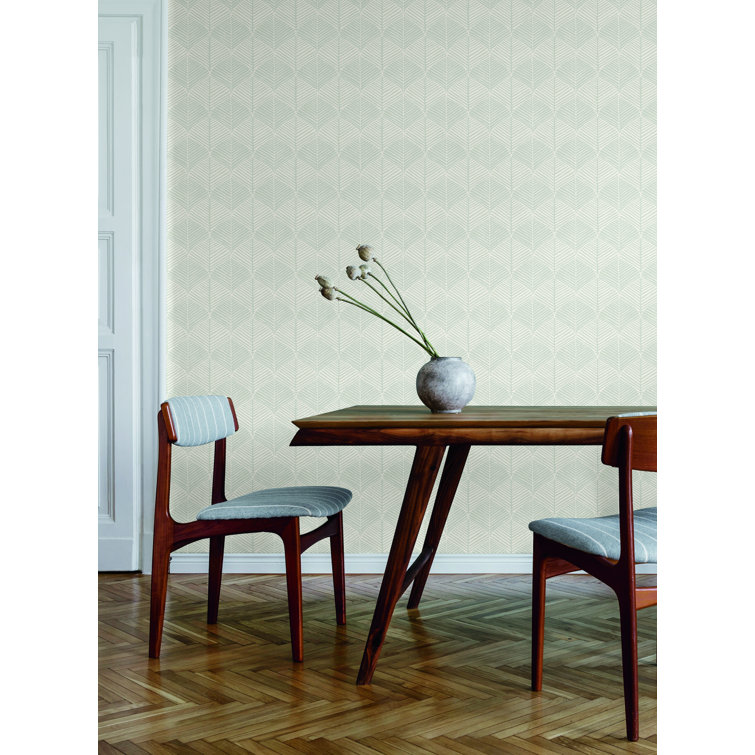 White and Gray Embossed Palm Thatch Wallpaper
