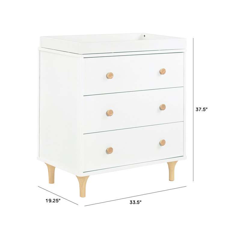 White and Natural Wood 3-Drawer Nursery Dresser with Changing Tray