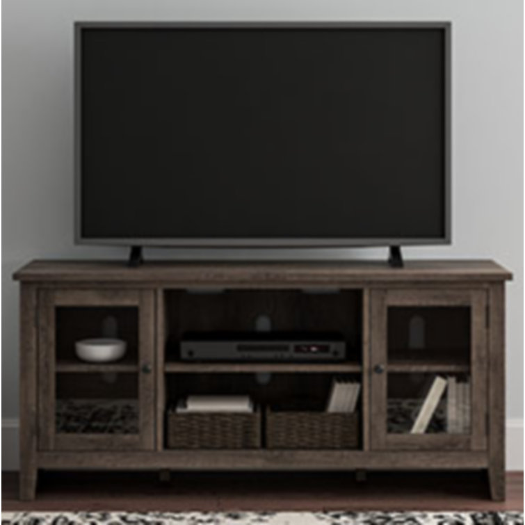 Gray 60" Transitional TV Stand with Fireplace and Cabinet