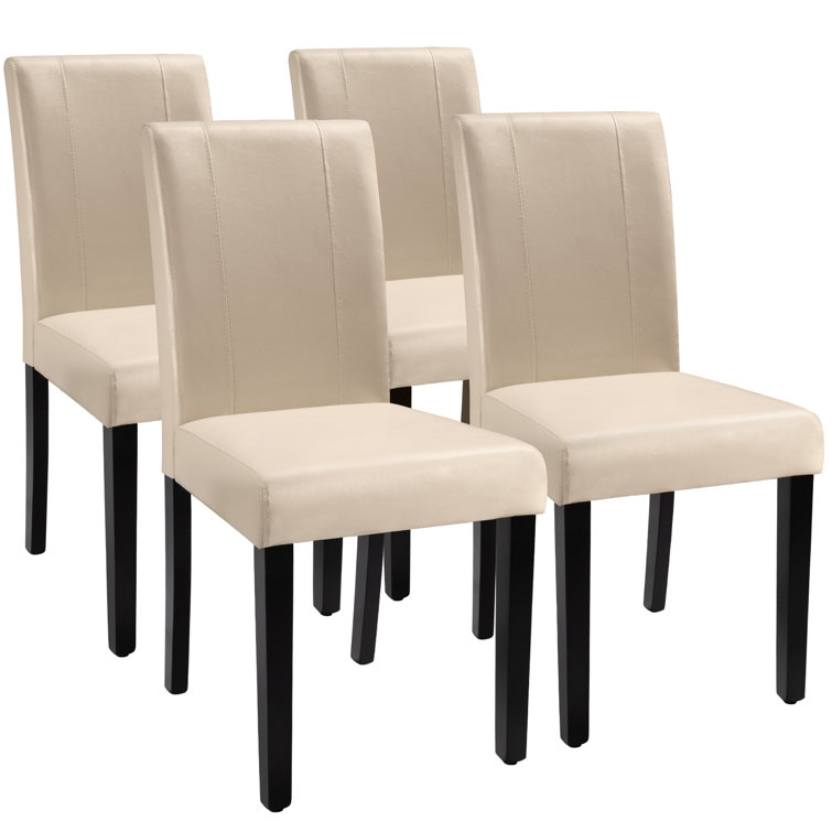 Beige Faux Leather Upholstered Side Chairs with Wood Legs