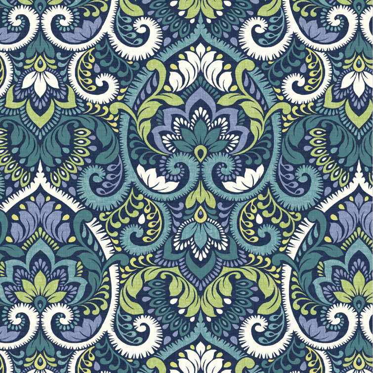 Sapphire Aurora Blue Damask Outdoor Dining Chair Cushion