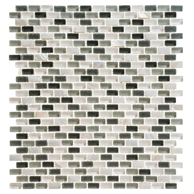 Sarafin Dark Green and Cream Glass Marble Mosaic Tile