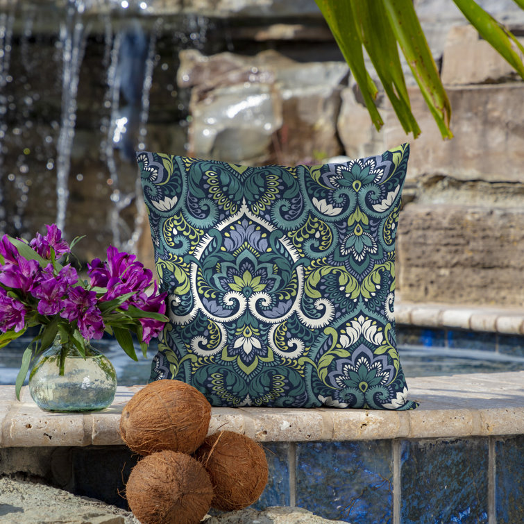 Sapphire Aurora Damask 16" Square Outdoor Throw Pillow Set