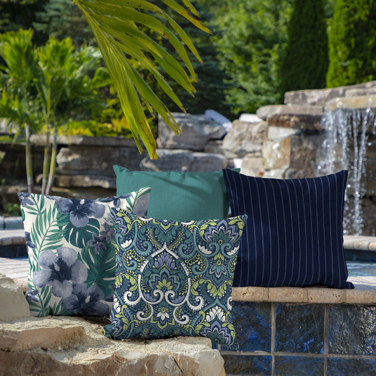 Sapphire Aurora Damask 16" Square Outdoor Throw Pillow Set
