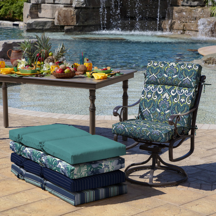 Sapphire Aurora Blue Damask Outdoor Dining Chair Cushion