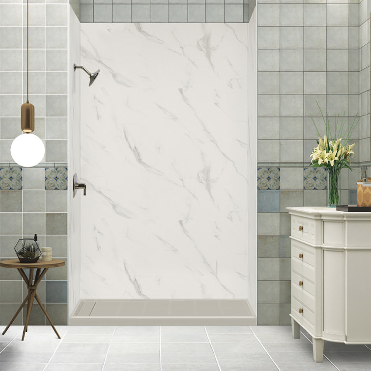 Gray Rectangular Resin Shower Base with Concealed Drain
