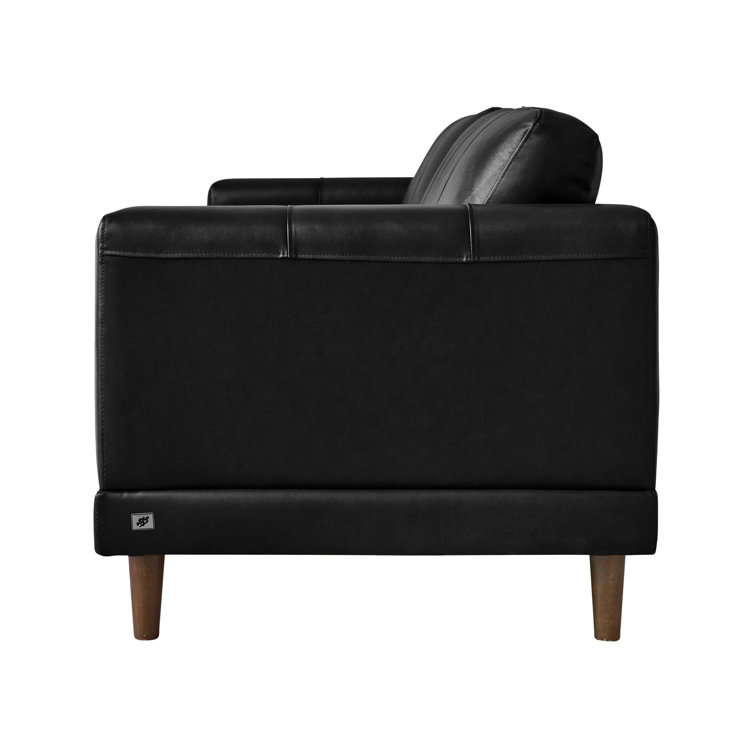 Hanson Contemporary Black Genuine Leather Loveseat with Wooden Legs