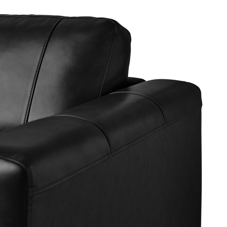 Hanson Contemporary Black Genuine Leather Loveseat with Wooden Legs