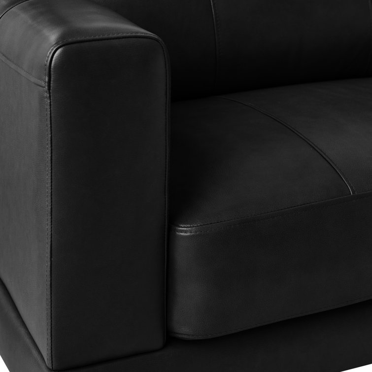 Hanson Contemporary Black Genuine Leather Loveseat with Wooden Legs
