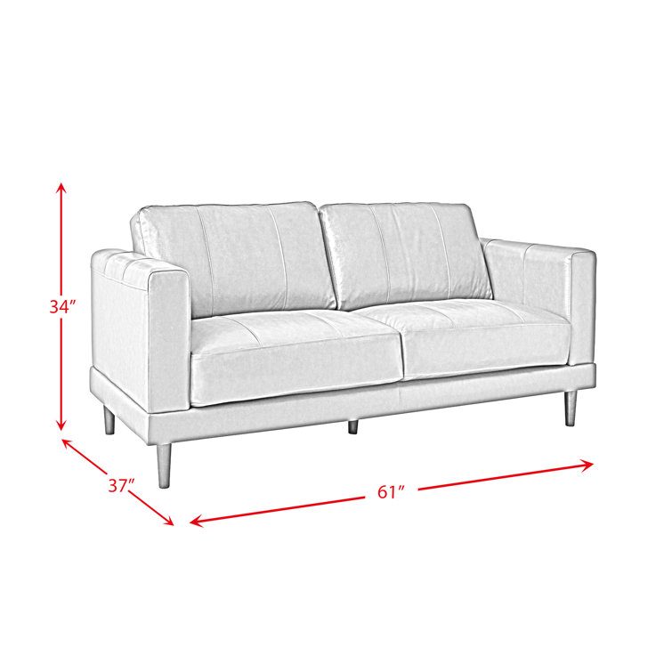 Hanson Contemporary Black Genuine Leather Loveseat with Wooden Legs