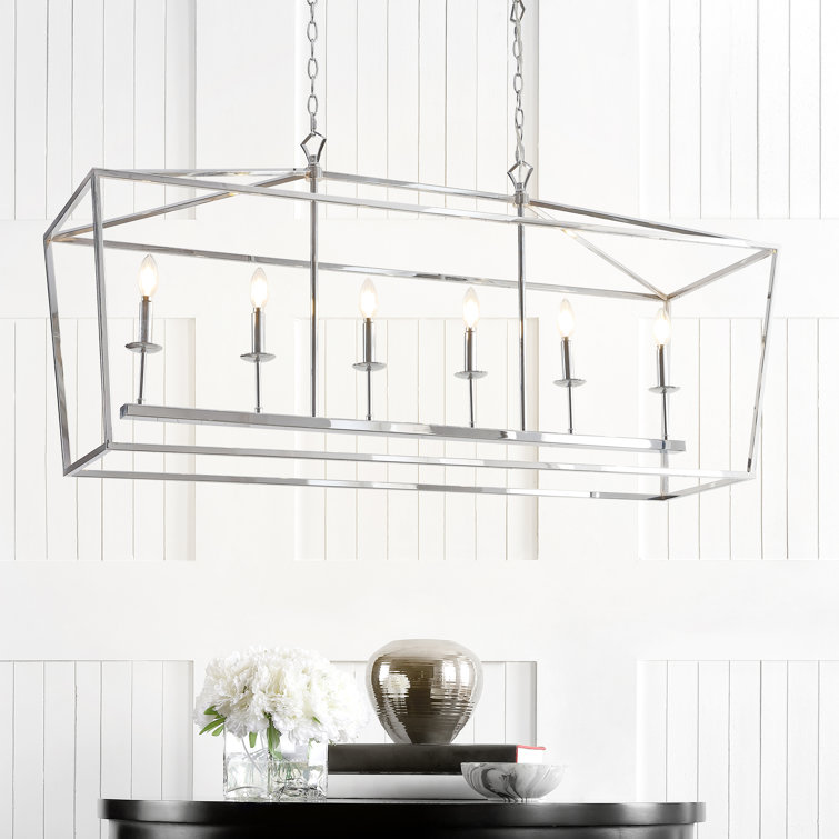 Pagoda-Inspired Chrome 49" Linear LED Pendant with 6 Candle Bulbs