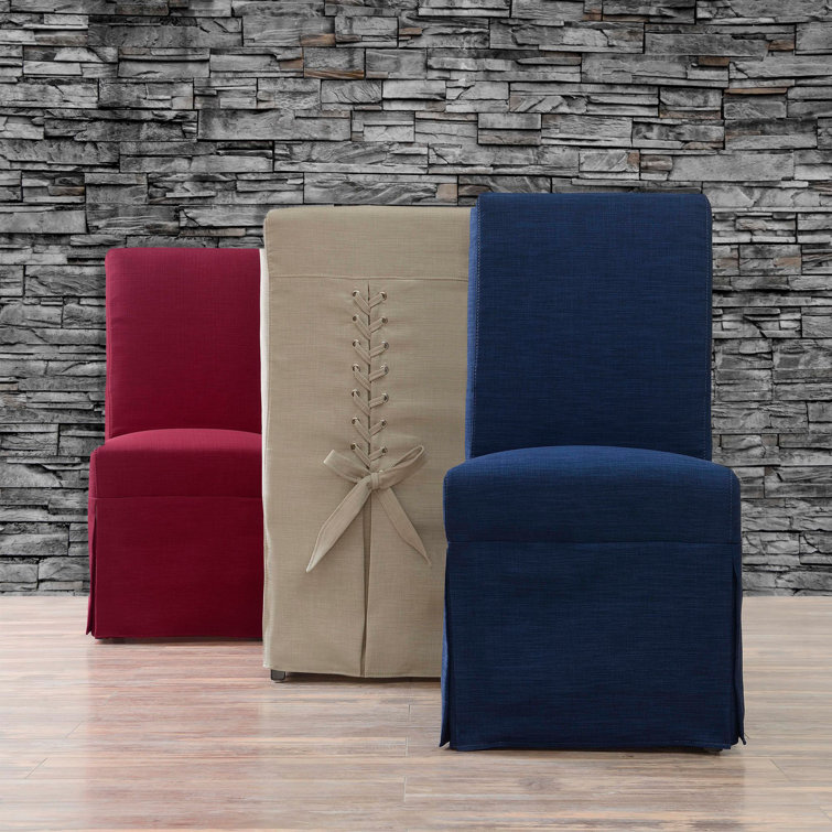 Blue Chenille Upholstered Parsons Side Chair with Solid Wood Legs