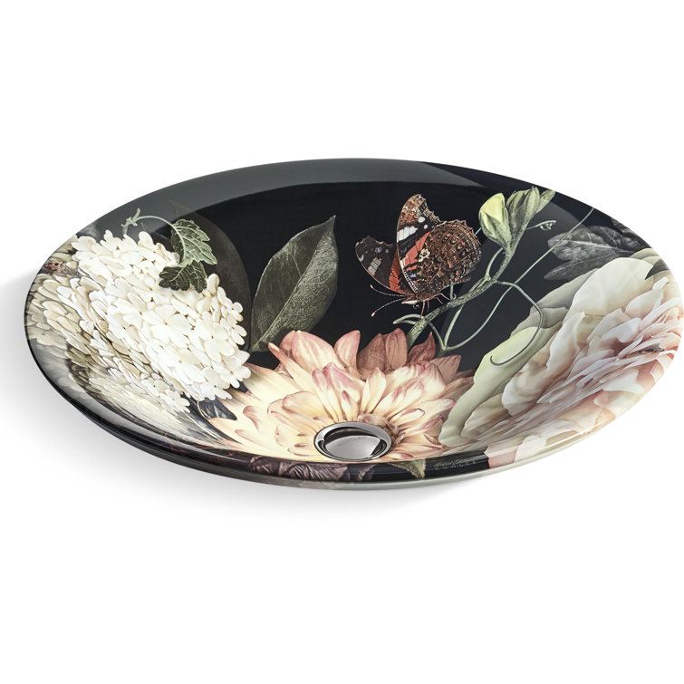 Dutchmaster Blush Floral Ceramic Round Bathroom Sink