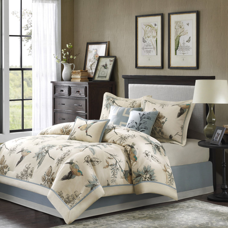 King Blue Cotton Reversible Floral Comforter Set