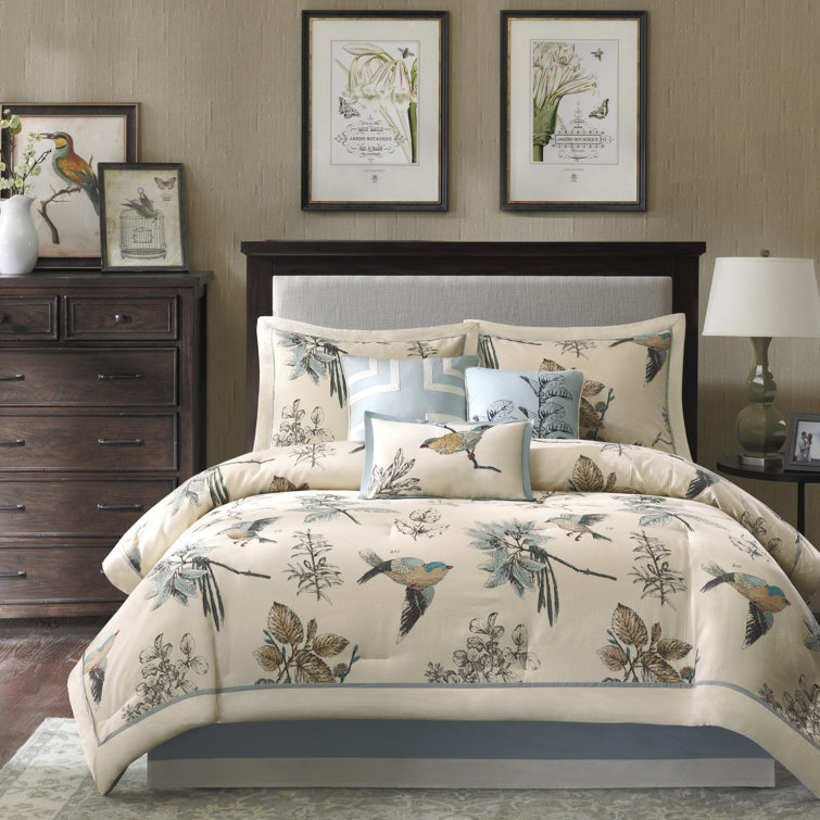 King Blue Cotton Reversible Floral Comforter Set
