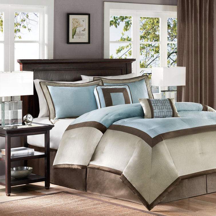 Genevieve King Blue and Brown 7-Piece Comforter Set
